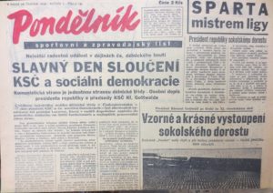 Pondělník z 28. 6. 1948, oznamující sloučení sociální demokracie s KSČ (archiv Fr. Kovandy)
